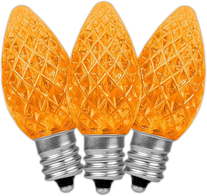 Novelty Lights 25pk Orange C7 LED Faceted Christmas Light Replacement Bulbs, Ultra Bright Dimmable Replacement Lamps for Indoor/Outdoor Light Strings