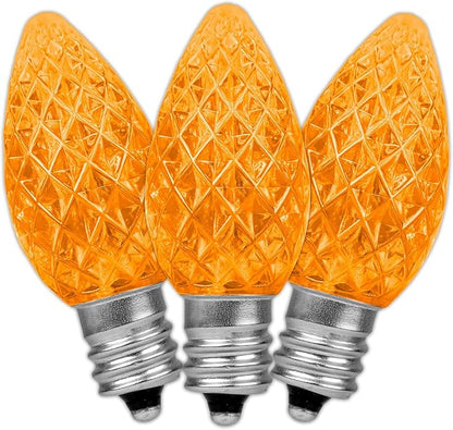 Novelty Lights 25pk Orange C7 LED Faceted Christmas Light Replacement Bulbs, Ultra Bright Dimmable Replacement Lamps for Indoor/Outdoor Light Strings