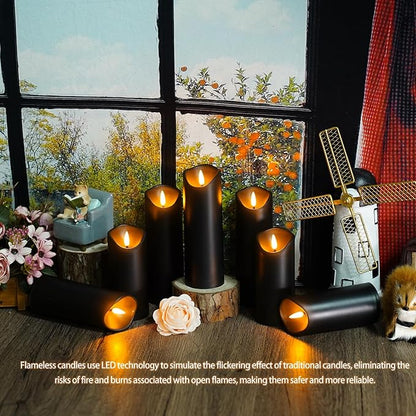 Flameless Candles with Remote, Battery Operated Flickering Flameless Candles, LED Candles with Timer 2/4/6/8H, with Realistic LED Candles Set of 12 (D2.2 x H 5" 6" 7") (Black)