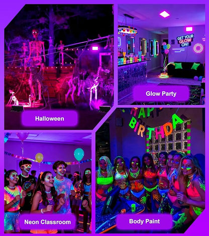 200W LED Black Light, IP66 Blacklight Lamp Flood Light with Swith & Plug, Small Outdoor Blacklight Floodlight for Halloween, Glow Party, Fluorescent Poster, Display, Body Paint, Stage, 2 Pack