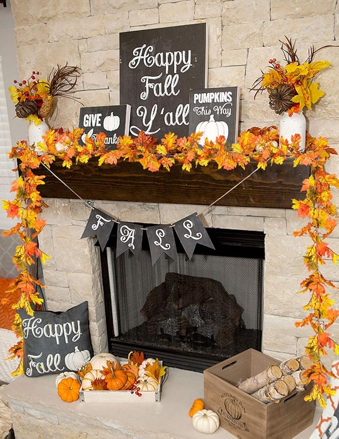 DearHouse 6 Pack Fall Garland Maple Leaf Clearance, 5.9Ft/Piece Hanging Vine Artificial Autumn Garland Thanksgiving Decor for Home Wedding Fireplace Party Christmas (Yellow)