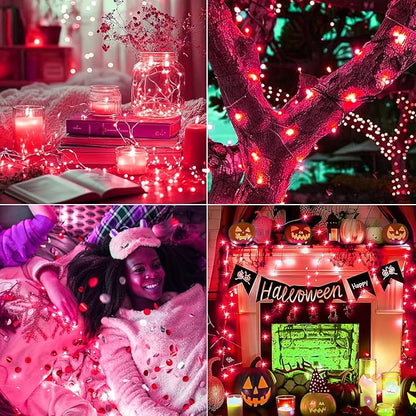 Fairy Lights,Silver Wire String Lights Waterproof,Battery Operated 7FT 20LED Firefly Starry Moon Lights for DIY Christmas Wedding Party Bedroom Decor (Red, 8 Pack)