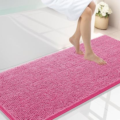 Smiry Luxury Chenille Bathroom Rugs 59x24, Extra Soft and Absorbent Shaggy Bath Mat, Machine Washable, Non-Slip Plush Carpet Runner for Tub, Shower, and Floor, Home Decor Accessories, Hot Pink