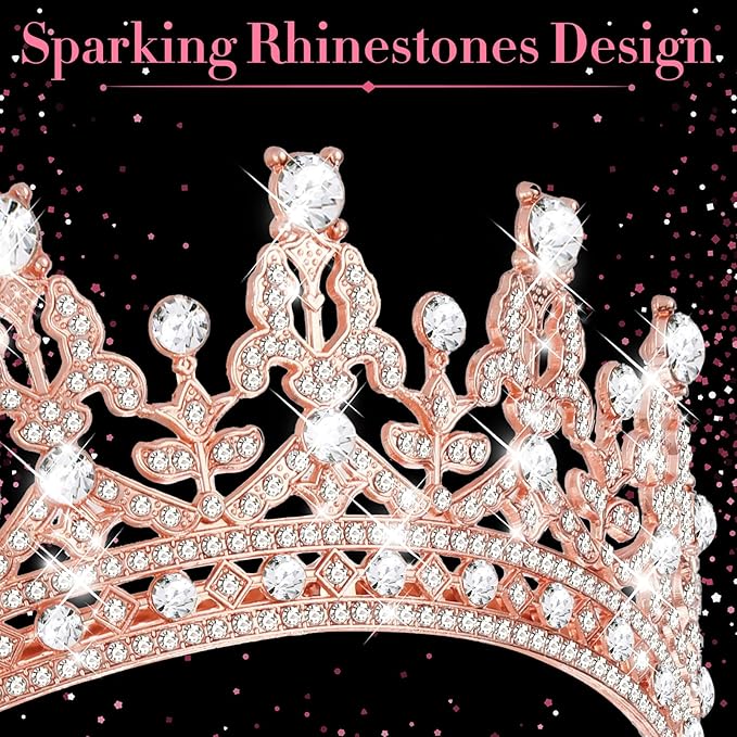 10 Pieces Crown Tiara for Women Crystal Headband with Comb Princess Rhinestone Queen Crown Bridal Hair Accessories Jewelry for Women Prom Birthday Party Wedding Gifts(Rose Gold)