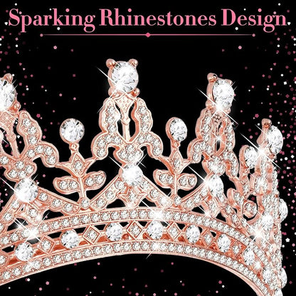 10 Pieces Crown Tiara for Women Crystal Headband with Comb Princess Rhinestone Queen Crown Bridal Hair Accessories Jewelry for Women Prom Birthday Party Wedding Gifts(Rose Gold)