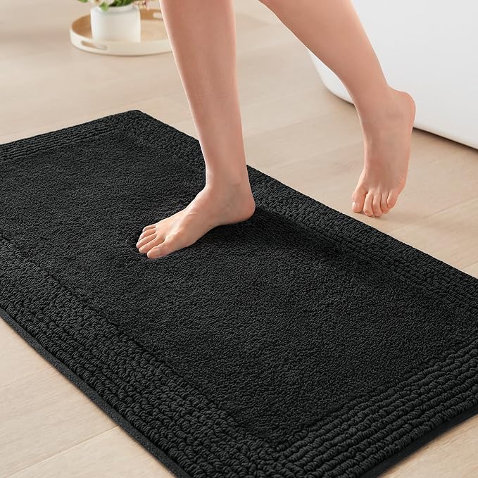 Madison Park Splendor Reversible 100% Cotton Tufted Bathroom Rug-3000 GSM Hotel Quality Luxurious Plush Medium Pile Bath Mat Absorbent, Quick Dry, Shower Room Décor, 20x30 Black