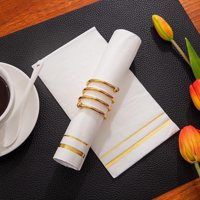 BUCLA 100-Count 3-Ply Disposable Napkins - Gold Paper Napkins Disposable Premium Quality - Thanksgiving Napkins/Dinner Napkins Disposable Soft, Absorbent for parties, weddings, Kitchen