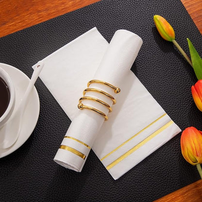 BUCLA 100-Count 3-Ply Disposable Napkins - Gold Paper Napkins Disposable Premium Quality - Thanksgiving Napkins/Dinner Napkins Disposable Soft, Absorbent for parties, weddings, Kitchen