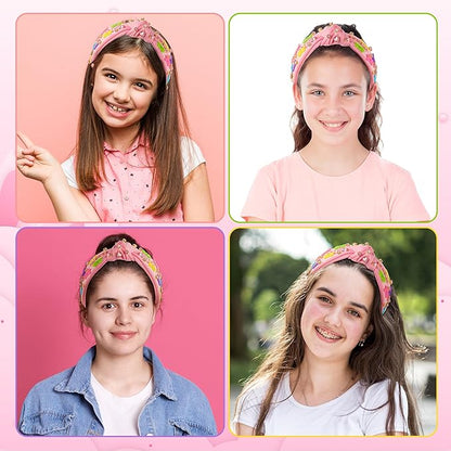 PANTIDE Easter Bunny Jeweled Knotted Headband - Peeps Rabbits Rhinestone Crystal Embellished Headband Wide Top Knot Fashion Hairband Hair Accessories Easter Spring Birthday Gift for Women Girls (Pink)