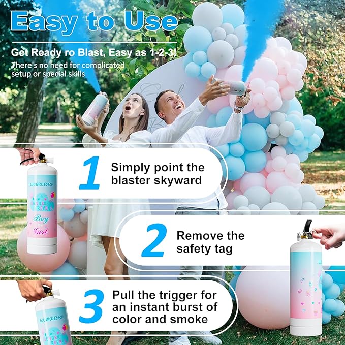 Giant Gender Reveal Fire Extinguisher Color Blasters: 2 Pcs Blue Blaster Only for Baby Boy with Blue Smoke suitable Gender Reveal Party Decorations - Blasts 20+ Feet (Blue)