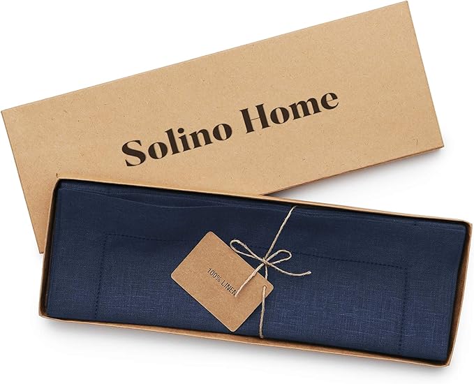 Solino Home Linen Placemats Set of 4 - Classic Hemstitch Navy Blue Placemats 14 x 19 Inch - 100% Pure Linen Table Mats for Fall, Autumn, Christmas, Holiday, Winter, New Year