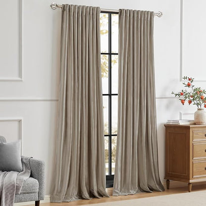 PRIMROSE Taupe Curtains 96 inch for Living Room,2 Panels Velvet Drapes Blackout Rod Pocket Back Tab Window Treatment Room Darkening Decorative Thick Curtains for Bedroom