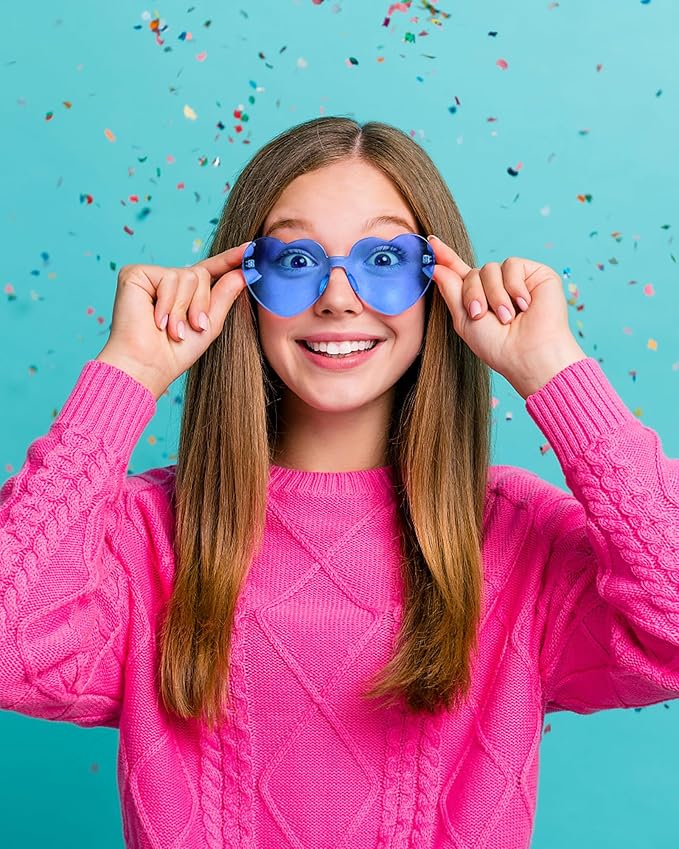 100 Pairs Heart Shaped Sunglasses for Women, Colorful Rimless Fun Heart Sunglasses Bulk Party Favors