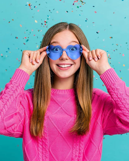 100 Pairs Heart Shaped Sunglasses for Women, Colorful Rimless Fun Heart Sunglasses Bulk Party Favors