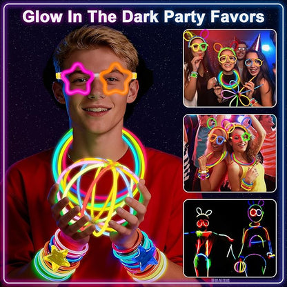647PCS Glow Sticks, Glow in the Dark Party Favors New Year Eve Christmas Party Supplies for Adults Glow Sticks Bulk & Connectors Light Up Glasses Headbands Bracelets Necklace for Christmas Accessories