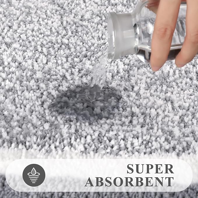 Pauwer Bathroom Rug Mat Set 3 Piece, Microfiber Shaggy Bath Set, Non-Slip Ultra Soft Carpet Mats, Absorbent with U-Shaped Toilet for Bathroom, Tub, Shower, Light Grey