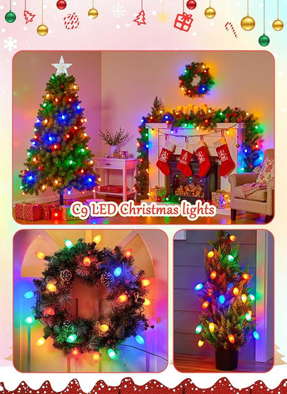 Vintage C9 LED Christmas Lights Outdoor, 100 Feet C9 String Lights with 100 Shatterproof C9 Bulbs, Waterproof Connectable Commercial Christmas Tree Lights for Outside Roofline Patio Decor, Multicolor