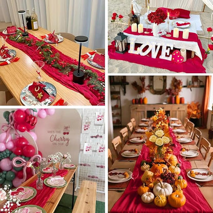 6 Pack Red Cheesecloth Table Runner Gauze Christmas Table Runner 35x120 Inch Rustic Boho Cheese Cloth Sheer Runner for Wedding Baby Shower Bridal Shower Birthday Party Holiday Decorations