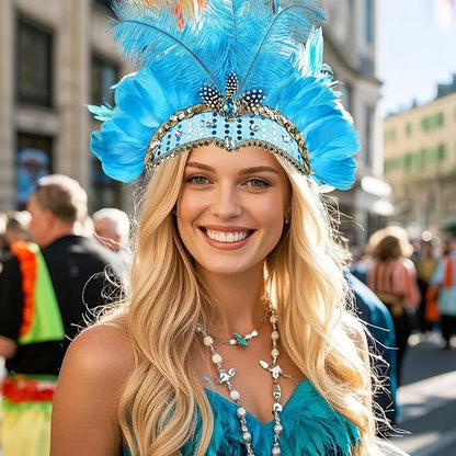 Women's Carnival Feather Headpieces Sequin Headdress for Wedding Masquerade Party Cosplay Feather Headbands