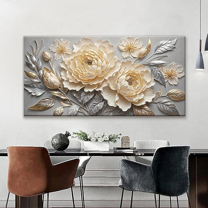 Large Canvas Art Wall Decor Print Silver White Flowers Wall Art Picture Modern Landscape Artwork Painting Home Wall Decor Picture For Bedroom Living Room Home Office Prints Artwork 29" X 58"