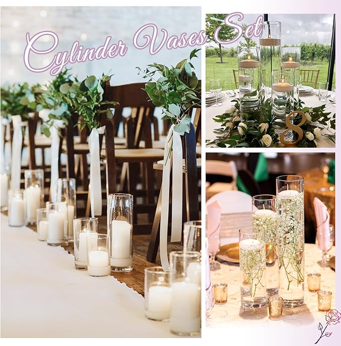 12 Pack Glass Cylinder Vases 14 Inch Tall Clear Flower Vase for Centerpieces, Hurricane Floating Candle Holder Wedding Decorations, Floral Vase Bulk for Table Shelf Party Home Deco (14 x 3.35 Inch)