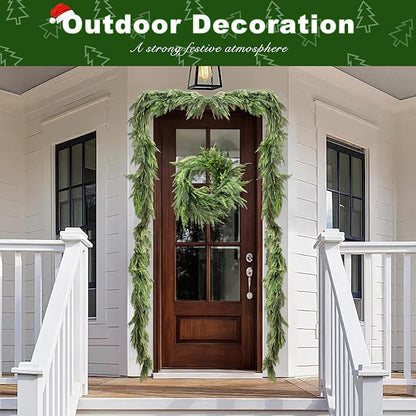 Christmas Norfolk Pine Garland - Soft-Touch Artificial Greenery for Mantle, Table, Fireplace, Wall - Winter Xmas Decor (15FT, Needle-Pine)
