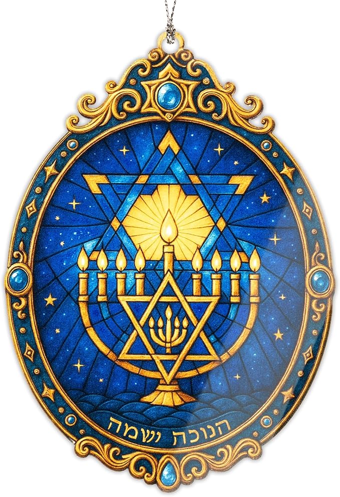 Hanukkah Menorah Ornament – Hanukkah Ornament – Jewish Gifts – Holiday Decor – Christmas Ornament – Christmas Ornament 2025 – White Elephant Gifts - Xmas Tree Funny Decoration