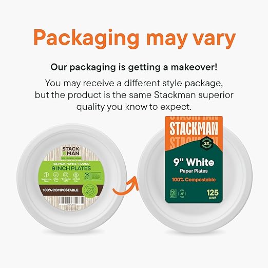 100% Compostable Paper Plates 9 Inch [500 Count] Heavy-Duty Dinner Plates - White Bagasse - Eco-Friendly Disposable Biodegradable Sugarcane Plates - [Bulk Case 4 x 125 Pack] - (BPI Certified)