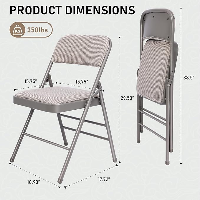 SEALAMB 6 Pack Fabric Folding Chairs with Padded Seats & Cushion, Metal Foldable Chairs for Wedding Party, Commercial Chairs for Office School Church Events, 350lb Capacity (Gray-Fabric, 6 Pack)