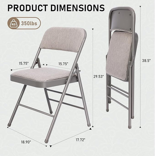 SEALAMB 4 Pack Fabric Folding Chairs with Padded Seats & Cushion, Metal Foldable Chairs for Wedding Party, Commercial Chairs for Office School Church Events, 350lb Capacity (Gary-Fabric, 4 Pack)