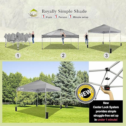 CROWN SHADES 10x10 Pop Up Canopy - Beach Tent with One Push Setup - Easy Outdoor Sun Shade Shelter for Events, Parties - Gazebo with STO-N-Go Cover Bag, Silver Coated Top,Light Gray