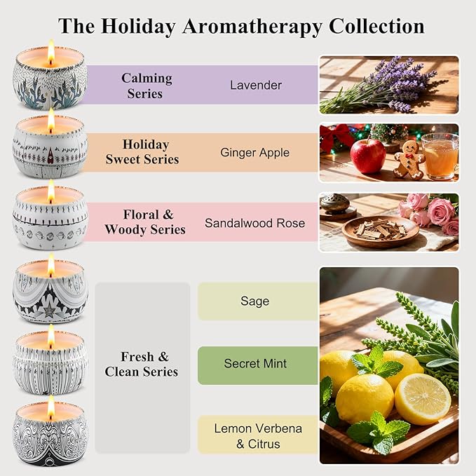 Mystical Scented Candle Gift Set, 6 Large 5.5 oz Celestial Metal Jars with Zodiac Designs, Long-Lasting Aromatherapy Scents, Holiday & Christmas Gift Set for Women