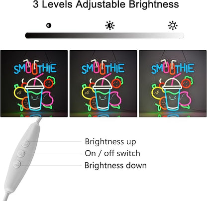Smoothie Neon Sign, Neon Lights Hanging Wall Art Decoration for Juice Bar Restaurant Store Shop Market Food Truck Cafe Home Decor, USB Powered Ultra Bright Dimmable,15.35×12.6inches
