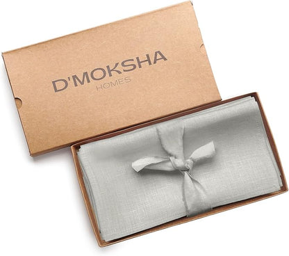 D'Moksha Homes Silver Grey Linen Napkins 18 x 18 Inch - 100% Pure Linen Cloth Washable Dinner Napkins Set of 4 for Winter, Christmas, Holiday