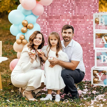 12PCS Rose Gold Shimmer Wall Backdrop, Square Sequin Photo Backdrops Panel, Glitter Wall Background for Birthdays, Weddings, Engagements, Baby Showers, Disco Bachelorette Party Decoration (3FTx4FT)