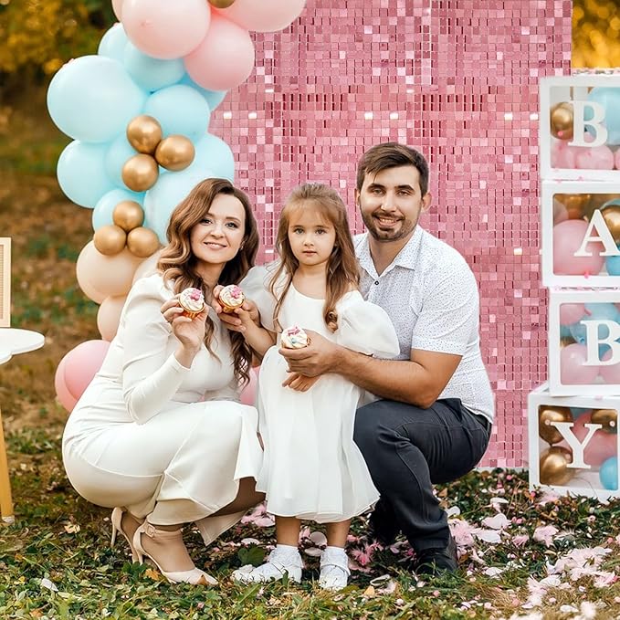 48 PCS Rose Gold Shimmer Wall Backdrop, Square Sequin Photo Backdrops Panel, Glitter Wall Background for Birthdays, Weddings, Christmas, Engagements, Disco Bachelorette Party Decoration (6FTx8FT)