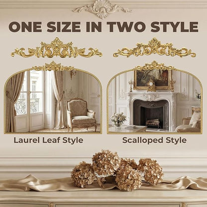 Gold Vintage Vanity Mirror 32x24 Inch, Shell Crown Ornate Beaded Frame Vanity Mirror, Antique Decorative Horizontal Mirror for Bathroom, Bedroom, Entryway, Fireplace Wall