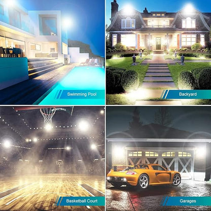 2 Pack 800W LED Flood Light Outdoor,3750W Equivalent Super Bright FloodLight with Plug,88500LM 5000K Daylight White IP66 Waterproof Commercial Lighting for Sports Fields,Counts,Arena,Stadium