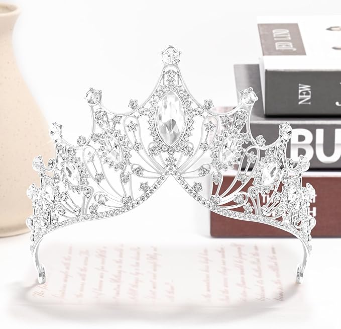 TAROSE Silver Tiaras for Women and Girls, Crystal Gold Crowns for Women, Hair Accessories for Bride/Halloween/Prom/Birthday
