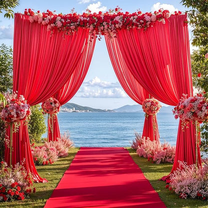 16 x 10ft Red Backdrop Curtains Photo Background Curtains 4 Panels (10'L x 4'W Each) with Rod Pocket, No-Wrinkle Polyester Backdrop Drapes for for Wedding Birthday Party Christmas Prom Dj Set up Event