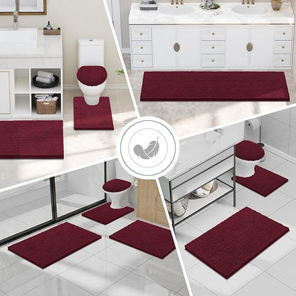 Smiry Luxury Chenille Bathroom Rugs 44x32, Extra Soft and Absorbent Shaggy Bath Mat, Machine Washable, Non-Slip Plush Carpet Runner for Tub, Shower, and Floor, Home Decor Accessories, Burgundy