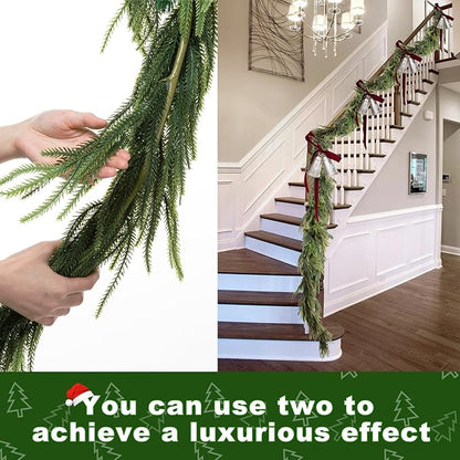 Christmas Norfolk Pine Garland - Soft-Touch Artificial Greenery for Mantle, Table, Fireplace, Wall - Winter Xmas Decor (15FT, Needle-Pine)
