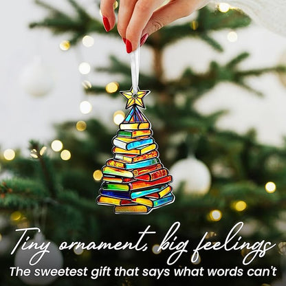 FLAGWIX Christmas Book Lovers Gifts for Women Men - Metal Christmas Ornaments 2025 for Tree Decorations - Reading Nerd Librarian Bookish Gifts for Book Lovers, Bookworm Gift for Friend Family