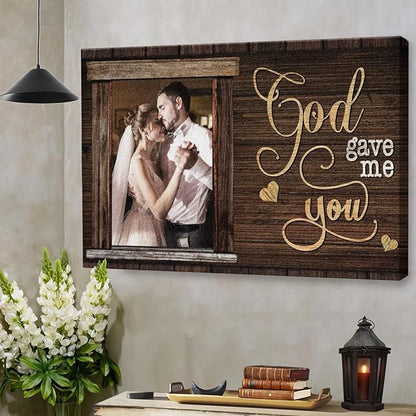 Dem Canvas Personalized Canvas Prints, Custom Photo And Name, God Gave Me You, Wedding Gifts For Couple Anniversary Wedding Engagement Gift For Couples Canvas (18x12)