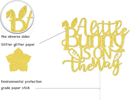 A Little Bunny is on the Way Cake Topper, Bunny Baby Shower Decorations, Easter Baby Announcement Supplies, Easter Theme General Reveal Party Cake Decoration Sign Gold
