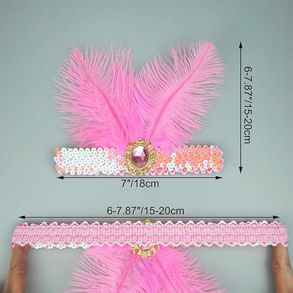 Feather Headpiece Sequins Headbands 1920s Flapper Showgirl Headpieces for Women Girls Carnival Party Accessories