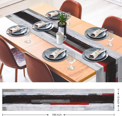 Emvency Black and White Table Runner, Modern Grey Red Art Painting for Kitchen Coffee Table Family Dinners Holiday Parties Wedding Events Decor(13x108 inch)