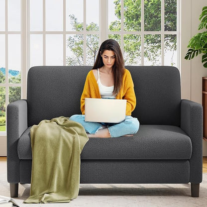Loveseat Sofa, 51" Love Seat, Comfy Teddy Small Loveseat for Small Spaces, Tool-Free Setup Sofa Couch for Bedroom, All-Wood Couches for Living Room, No Pillow Included, Grey