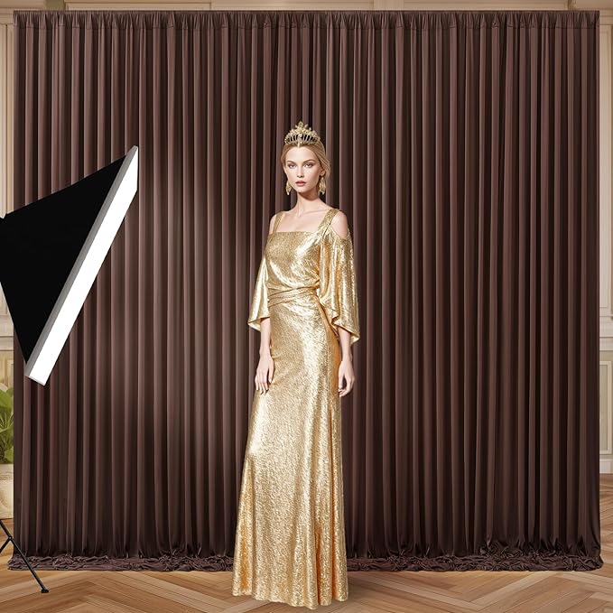 10x10 Brown Backdrop Curtain for Parties Wedding Wrinkle Free Brown Photo Curtains Backdrop Drapes Fabric Decoration for Birthday Party Baby Shower 5ft x 10ft,2 Panels