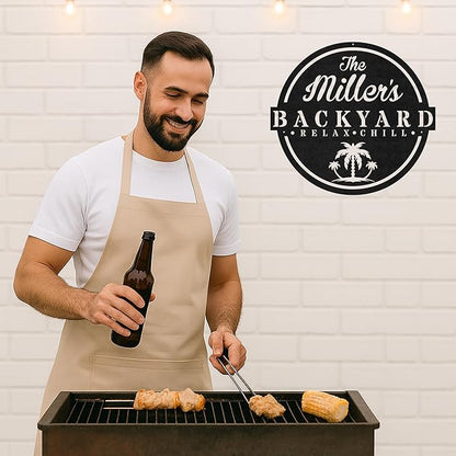 Personalized BBQ Camp Metal Sign, Custom Grill Name Cut Wall Art for Outdoor Kitchen, Rustic Backyard Cooking Decor